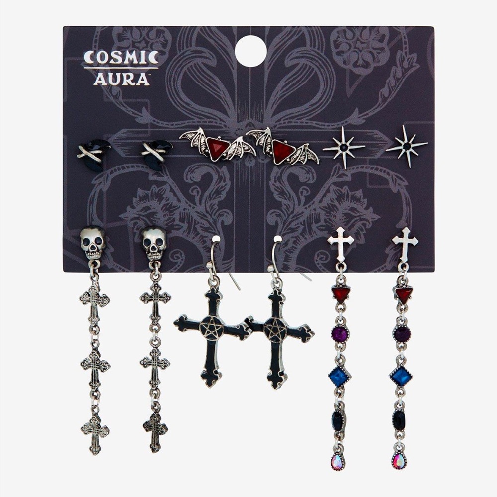 Cosmic Aura Cross‎ Skull Pentagram Earring Set Hot Topic
